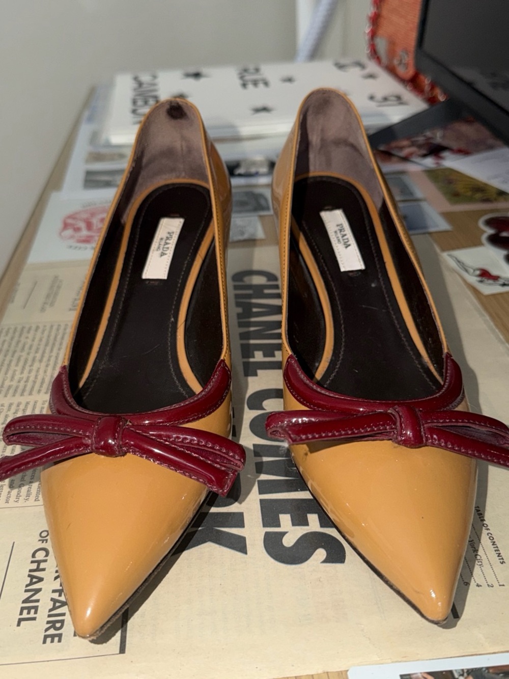 Prada Patent Leather Bow Kitten Heels | Size 37 Vintage